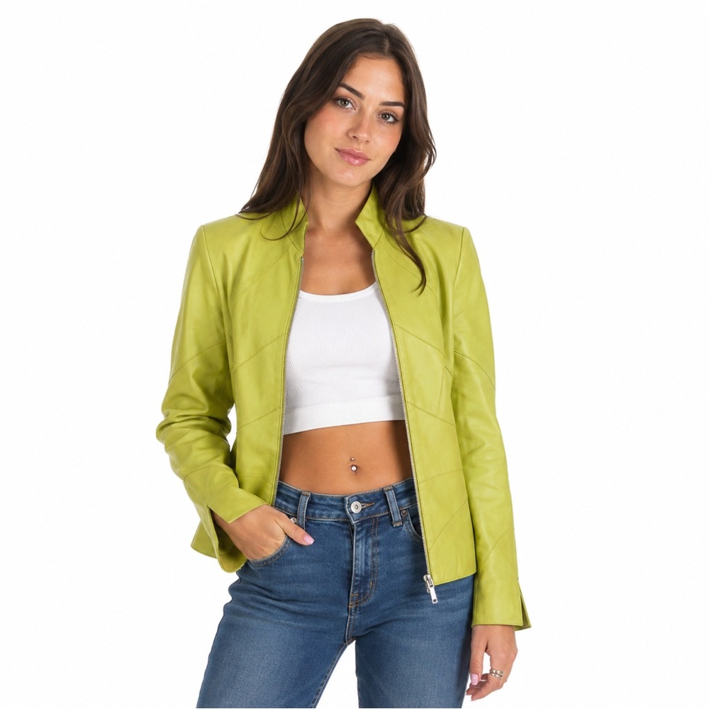 90s Y2K Leather Jacket Size Small Chartreuse Juliana Collezione Vibrant Vintage